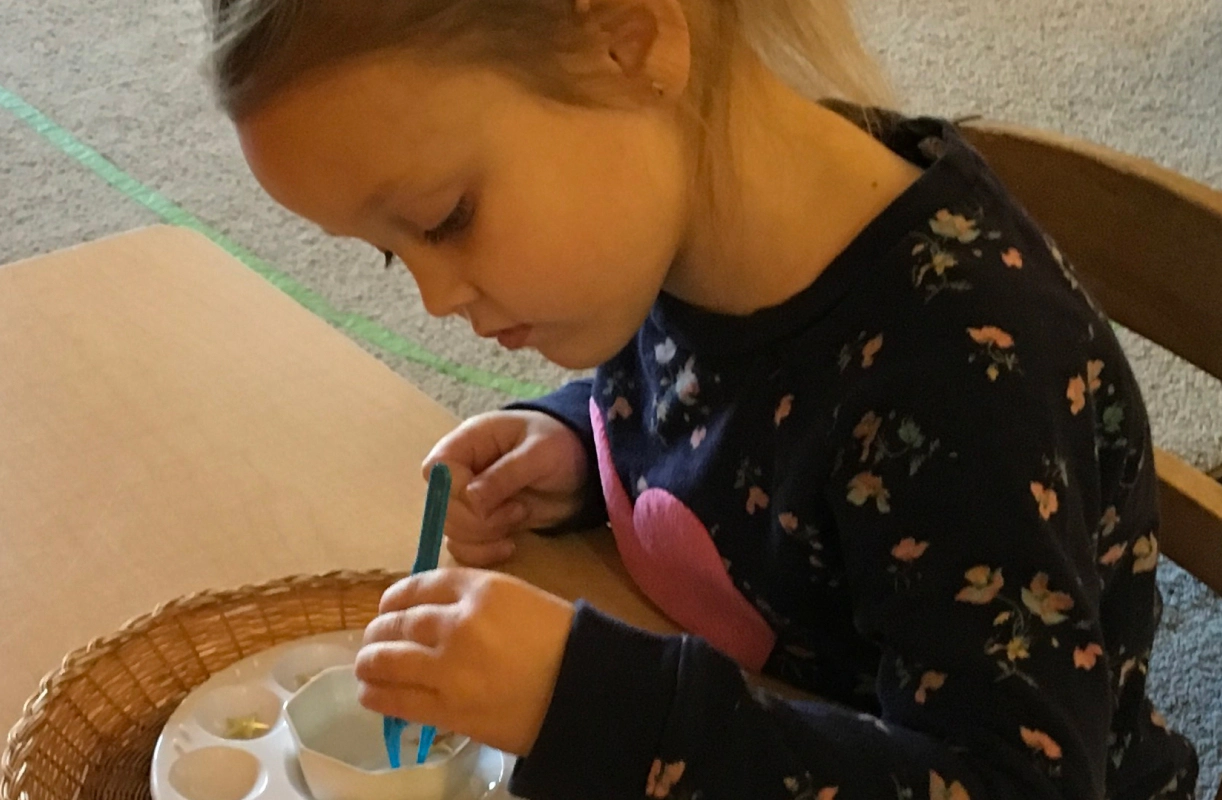 child dipping a tool into a small bowl wellfleet ma